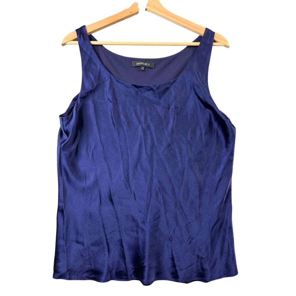 Lafayette 148 New York Womens Royal Blue 100% Silk Satin Lined Tank Top Size 10